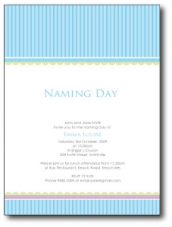 Baby naming day ceremony invites for boy or girl with 4 colour choices.